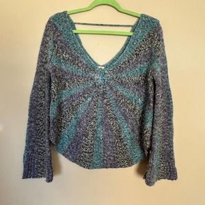 Free People Sweater Pinwheel Bluebell w bell sleeve sweater